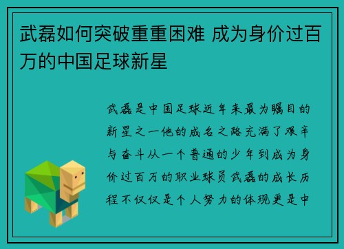 武磊如何突破重重困难 成为身价过百万的中国足球新星