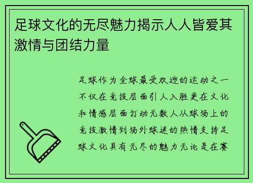 足球文化的无尽魅力揭示人人皆爱其激情与团结力量