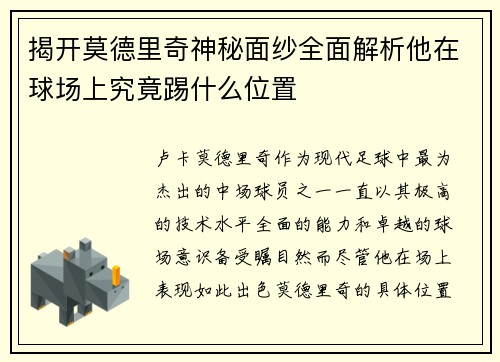揭开莫德里奇神秘面纱全面解析他在球场上究竟踢什么位置